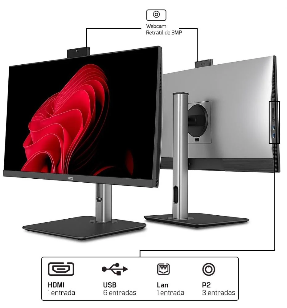 "Computador All In One 24"", Intel Core i5 11400 11ª Geração, 8GB Ddr4, SSD 1TB, WINDOWS 11  , Webcam, Wifi, Bluetooth, Hq Silver Aihqp-011" em Campinas - foto 4