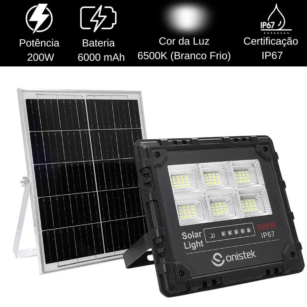 Luminária Solar 200w Bateria 6000mah, Luz 6500k Para Jardim Estacionamento E Iluminação Externas