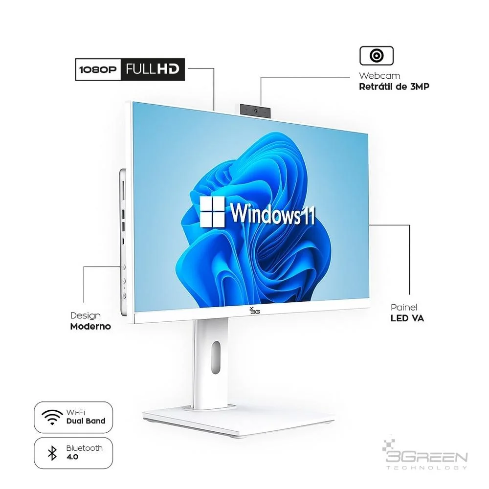 "Computador All In One 24"" Branco, Intel i7 9700, 16gb Ddr4, SSD 512gb, WINDOWS 11  , Webcam, Wi-fi, 3green Unique" em Campinas - foto 4