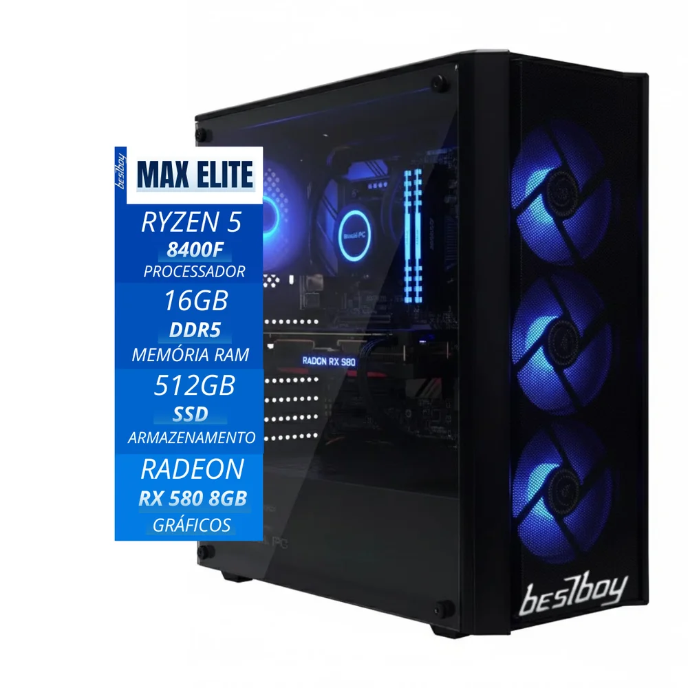 Computador Gamer Max Elite Bestboy Ryzen 5 8400f B650m 16gb SSD 512gb Fonte 500w Rx580 8GB