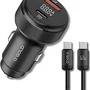 Carregador Veicular Turbo 60w Para Automóvel Carregador De Carro Duas Entradas Com Carregamento Super Rápido + Cabo Usb-c Premium Compatível Com Dispo